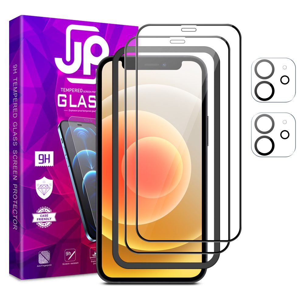 JP Full Pack Tvrzených Skel, 2x 3D Sklo S Aplikátorem + 2x Sklo Na čočku, IPhone 12 Mini