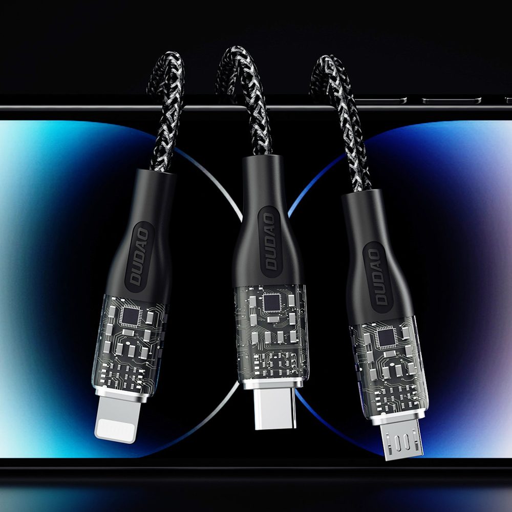 Dudao L22X Rychlonabíjecí Kabel, 120W, 1m, 3v1, USB - USB-C / Micro USB / Lightning, Stříbrný