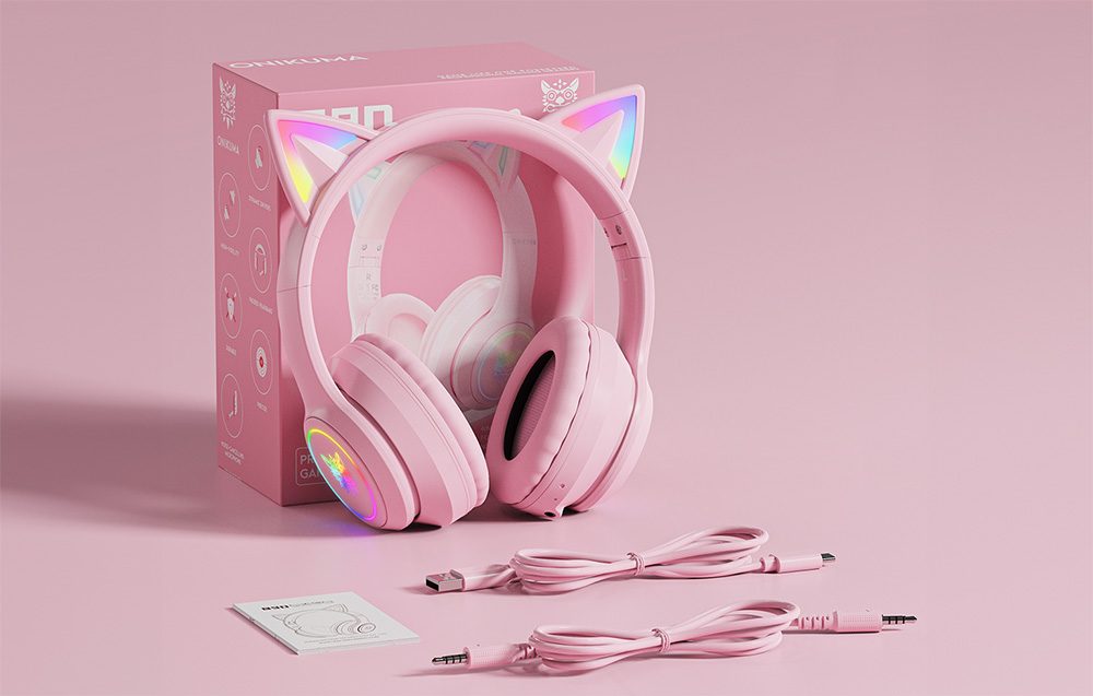 Onikuma B90 Herné slúchadlá Bluetooth, ružová
