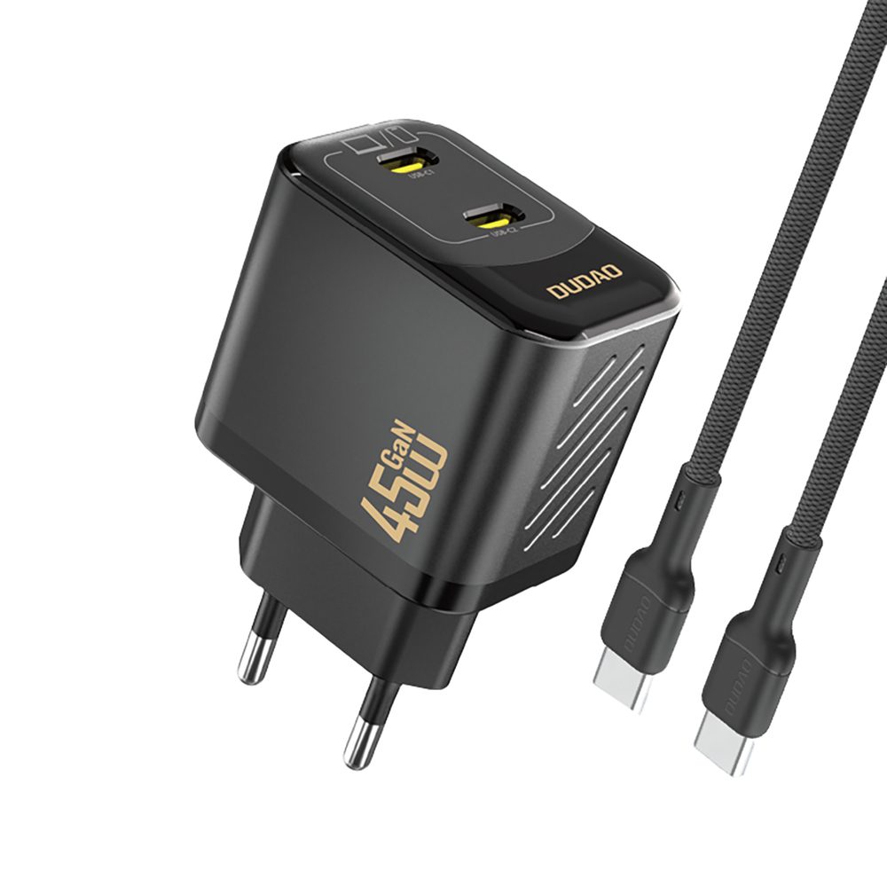 Levně Dudao A28PCEU nabíječka 2x USB-C + kabel USB-C - USB-C, PD 45W GaN, černá
