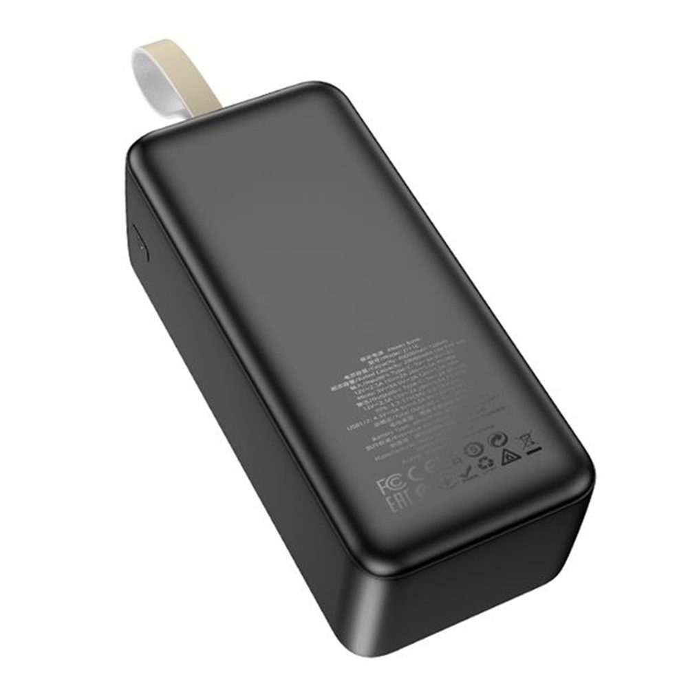 Hoco J111C PowerBank 40000mAh, 2x USB, USB-C, Micro-USB, PD30W, LED-del és Zsinórral, Fekete