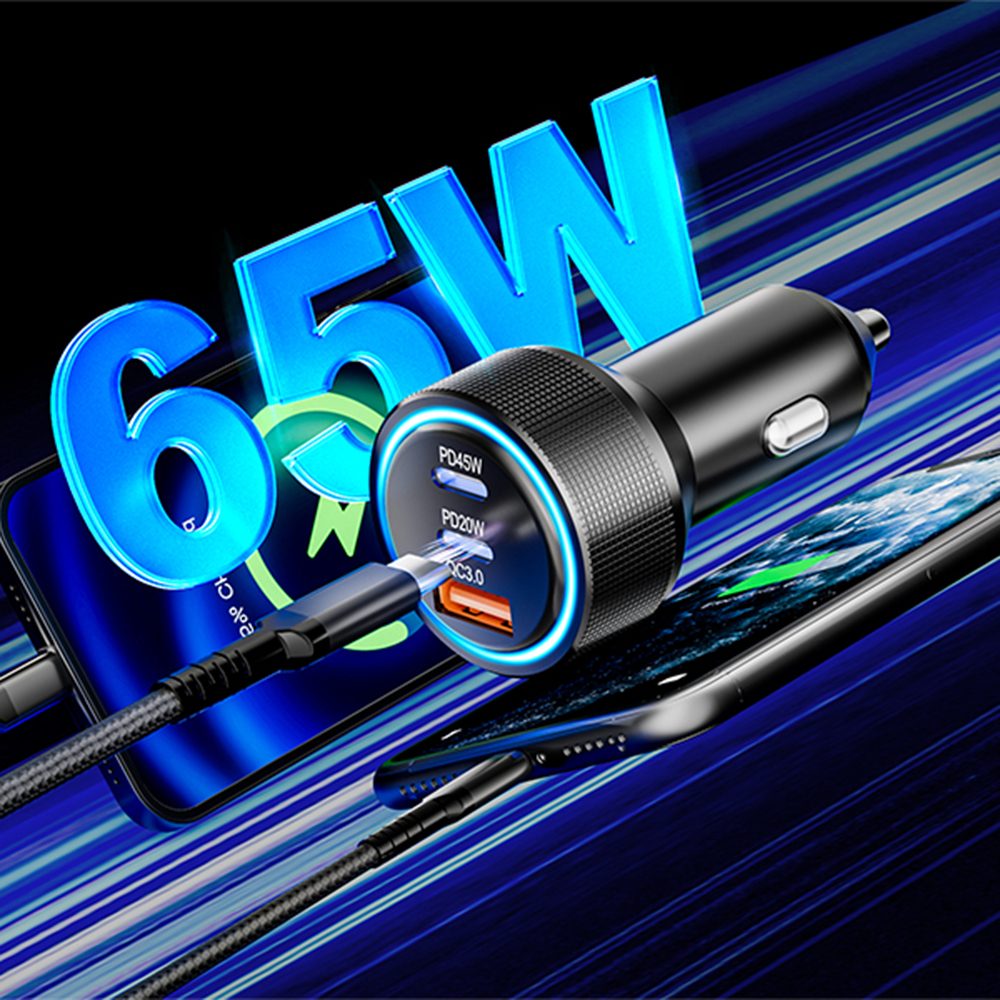 Techsuit autonabíjačka (C6), USB + 2× USB-C, 60W, strieborná