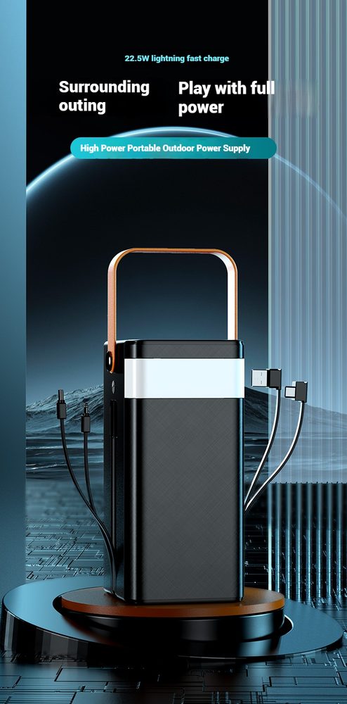Powerbanka 120 000 mAh, 22,5W PD, 4 USB + 2 káble, LED svetlá, biela