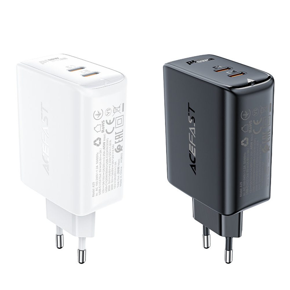 Acefast dvojportová nabíjačka A29 PD50W GaN (USB-C + USB-C), čierna (A29 black)