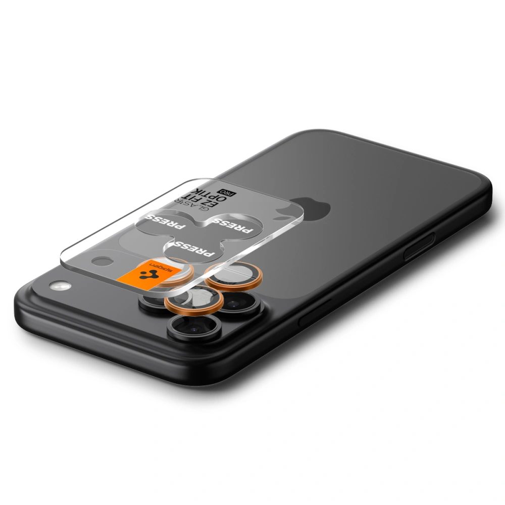 Spigen Optik.TR Ez Fit ochrana fotoaparátu, 2 kusy, iPhone 14 Pro / Max / 15 Pro / Max / 16 Pro / Max / 17 Pro / Max, oranžová