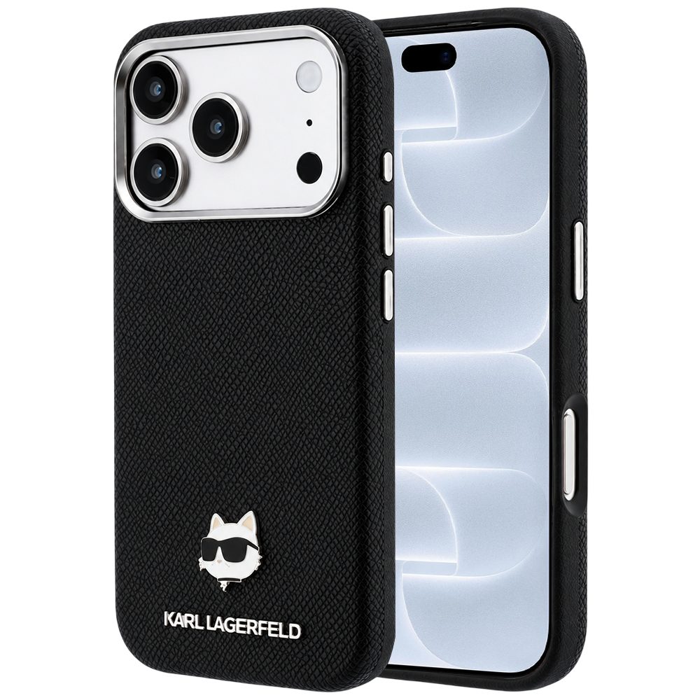 Karl Lagerfeld Grained Leather Embossed Ring MagSafe zaštitna maska, iPhone 17 Pro / 18 Pro, crna
