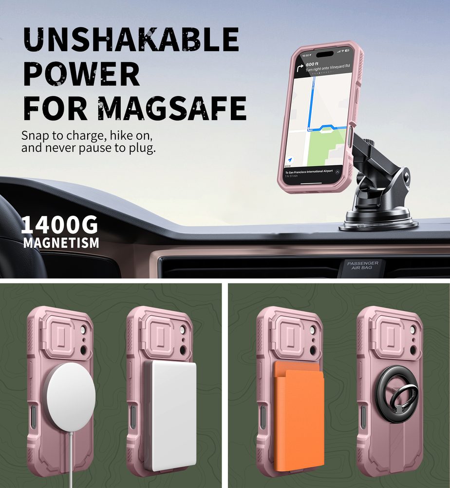 Dexnor MagSafe Kickstand Camprotector obal iPhone 17 Pro, ružový