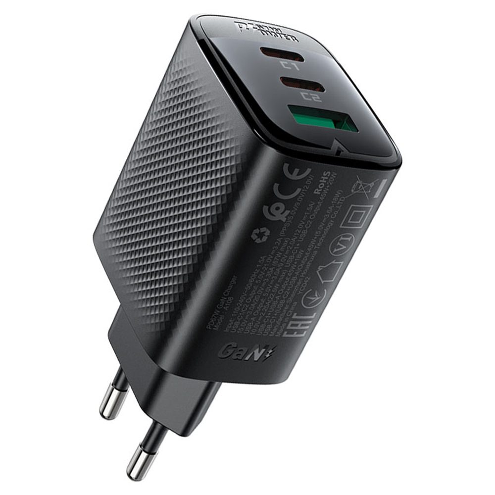 Acefast nabíjačka A108 GaN, 67W, 3A, 2x USB-C + USB, čierna