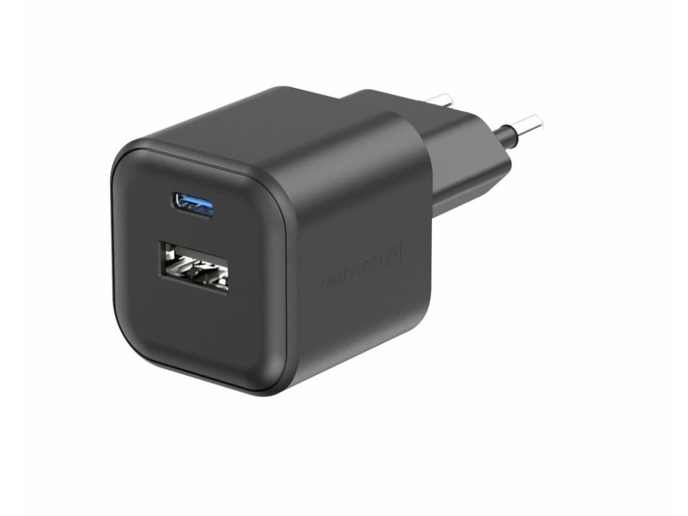 Swissten Síťový adaptér GaN 1x USB-C 35W PD a 1x USB-A 27W QC, černý