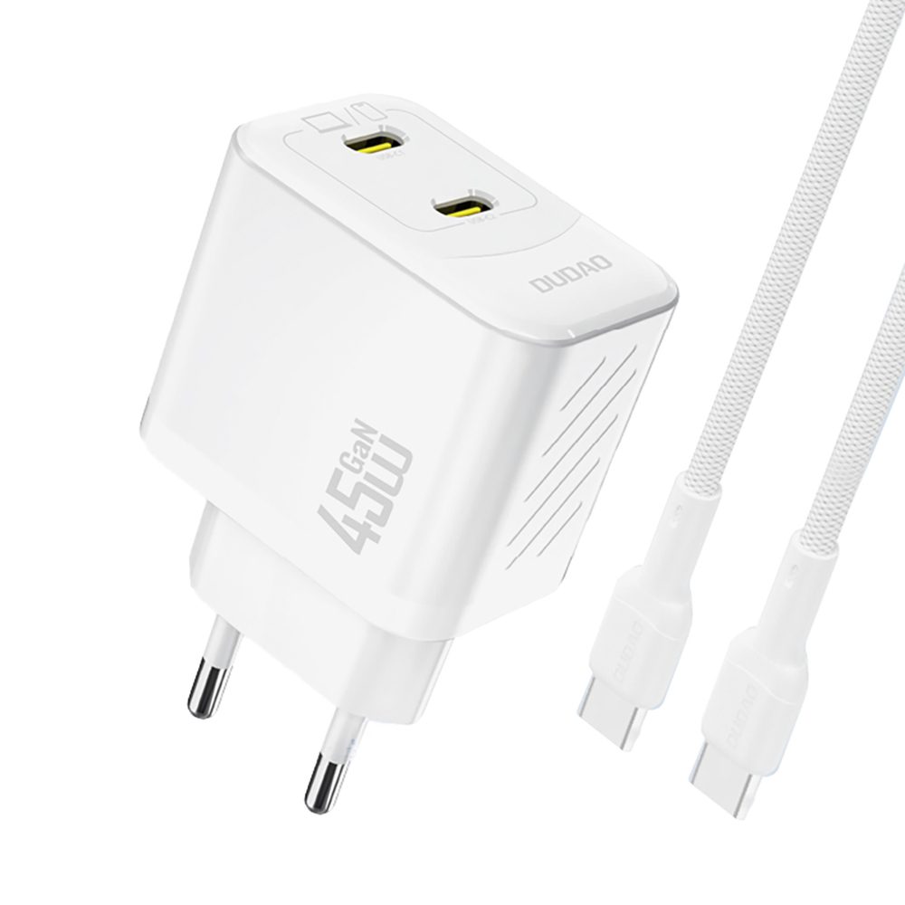 Levně Dudao A28PCEU nabíječka 2x USB-C + kabel USB-C - USB-C, PD 45W GaN, bílá