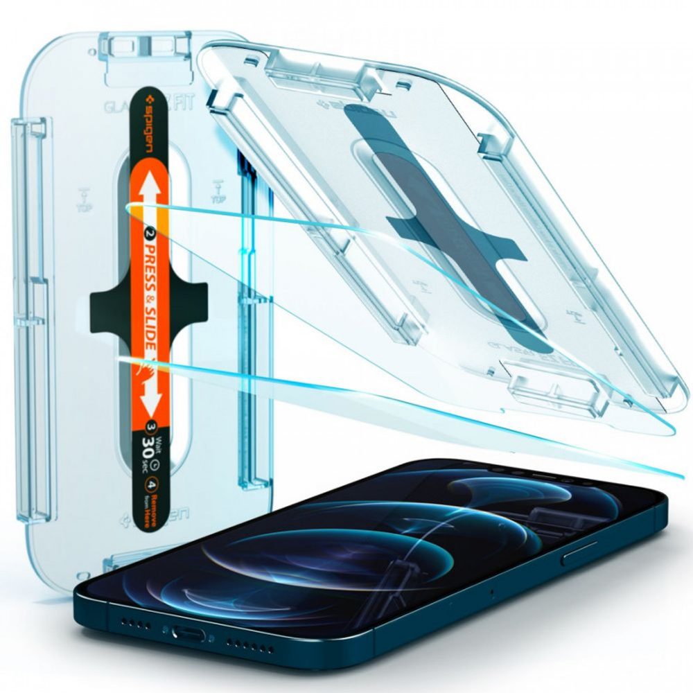 Spigen Glass.TR EZFit Cu Aplicator, 2 Bucăți, Folie De Sticlă Securizată, IPhone 12 / 12 Pro