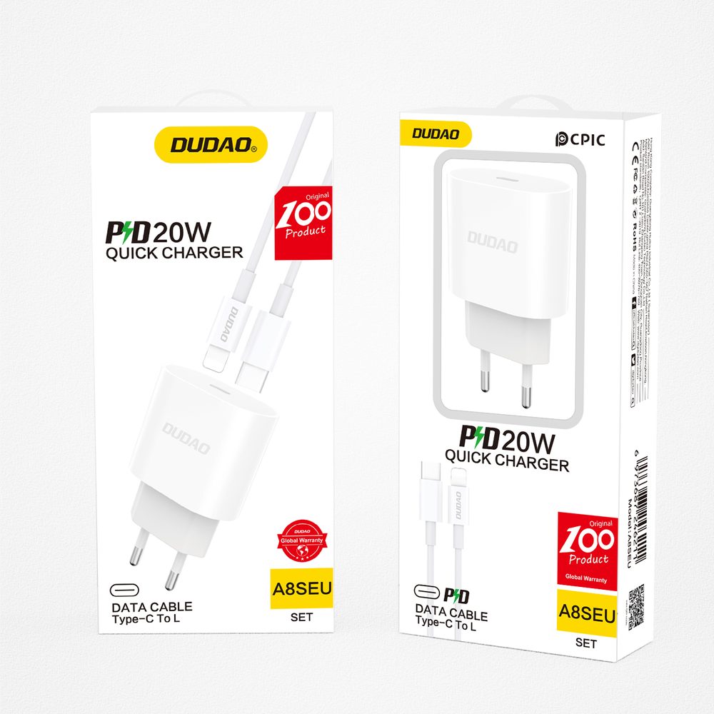 Dudao A8SEUL nabíjačka USB-C + kábel USB-C - Lightning, 20W, biela