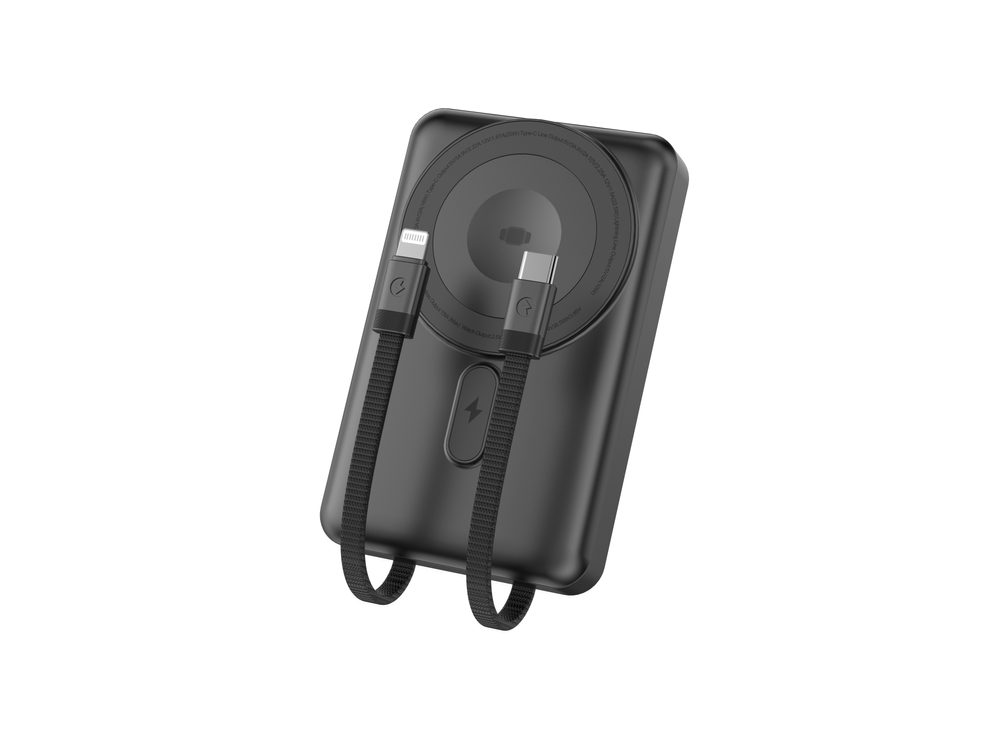 MagSafe powerbanka s nabíjaním Apple Watch, so stojanom a integrovanými káblami USB-C a Lightning, 10000 mAh, čierna