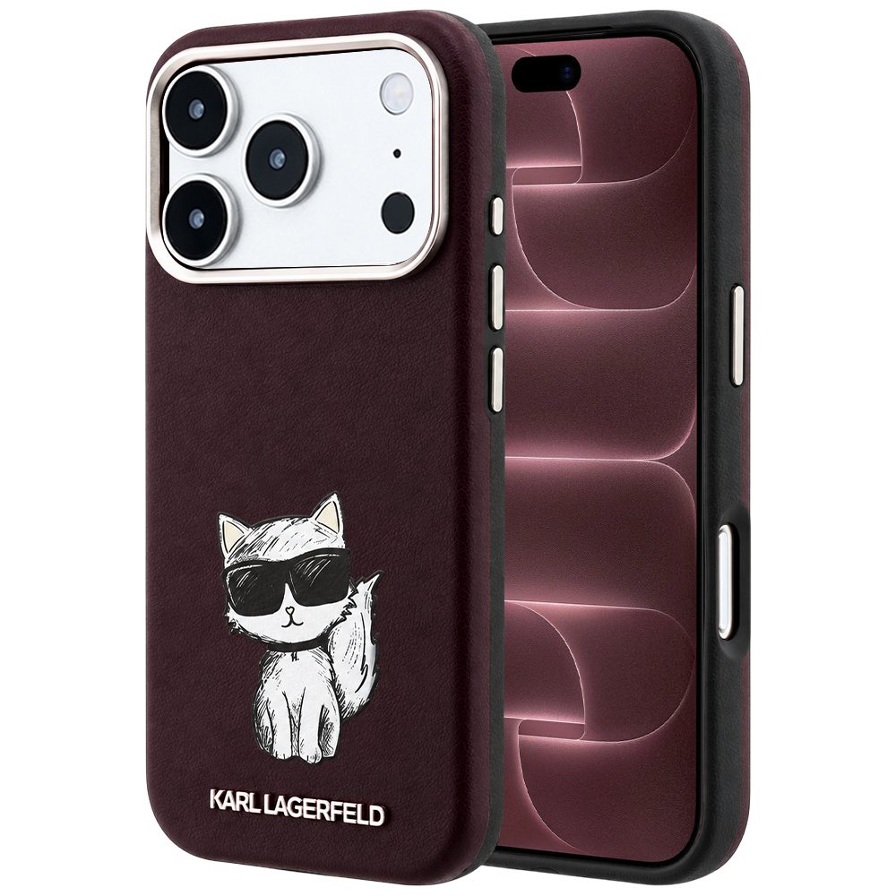 Karl Lagerfeld Smooth Leather Choupette Sketch MagSafe zaštitna maska, iPhone 17 Pro Max / 18 Pro Max, crvena