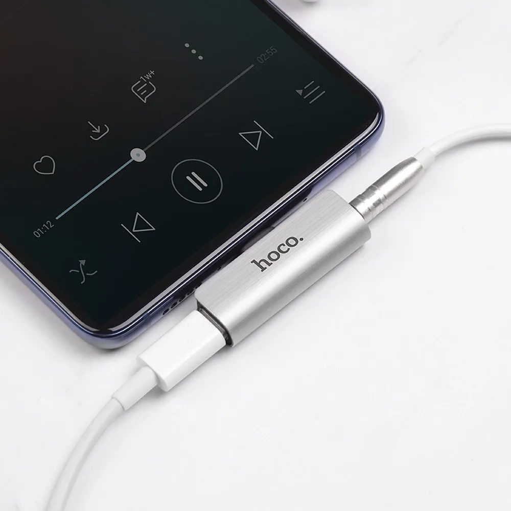 Hoco 2in1 Audió Adapter USB-C 3,5 Mm-es Csatlakozóra + USB-C, Ezüst (LS26)