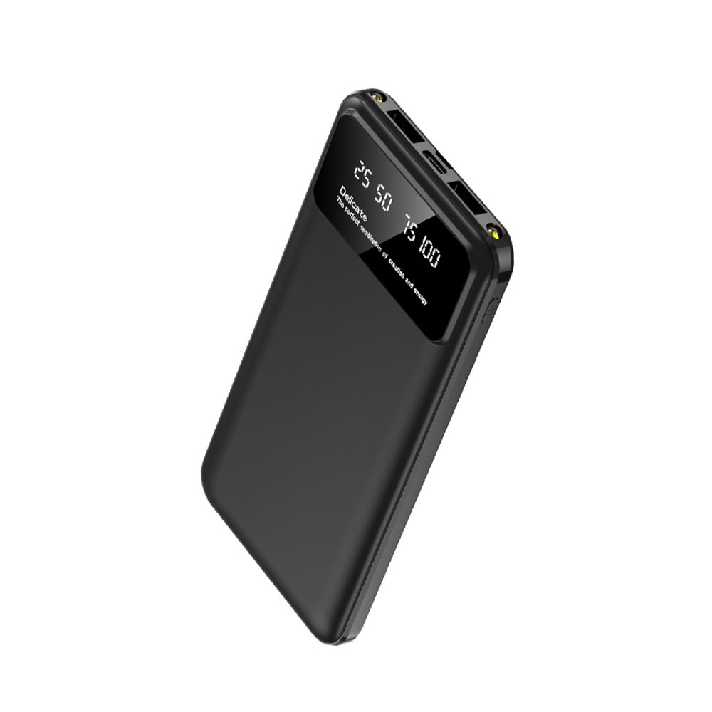 Powerbanka 10000mAh, 2x USB, 1x USB-C, s LED svetlom, čierna