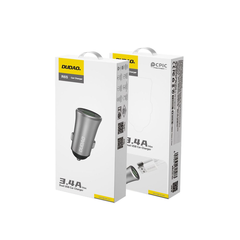 Dudao R6S inteligentná autonabíjačka 2× USB-A, 3,4A, strieborná