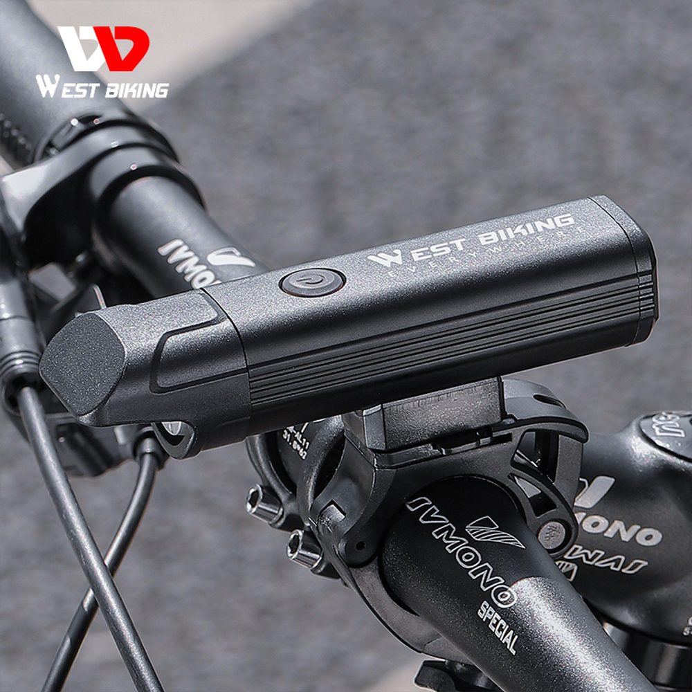 West Biking LED Vodotesné predné svetlo na bicykel 1300 lm, čierne