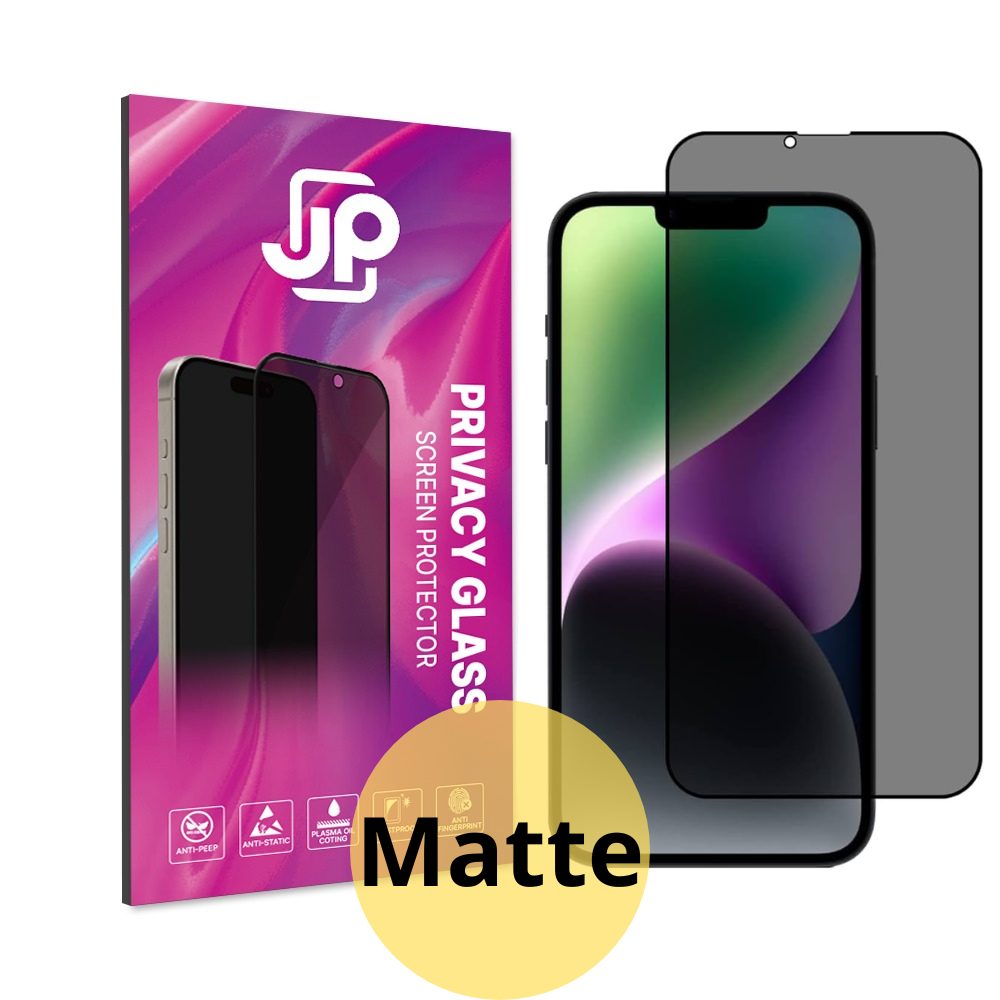 Levně JP Matte Privacy Tvrzené sklo, iPhone 13 / 13 Pro / 14 / 16e / 17e, černé