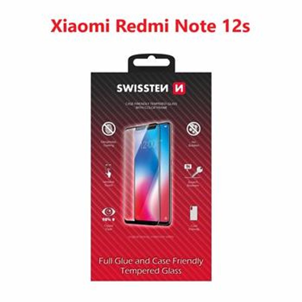 Swissten Full Glue, Color Frame, Case Friendly, Védő Edzett üveg, Xiaomi Redmi Note 12s, Fekete