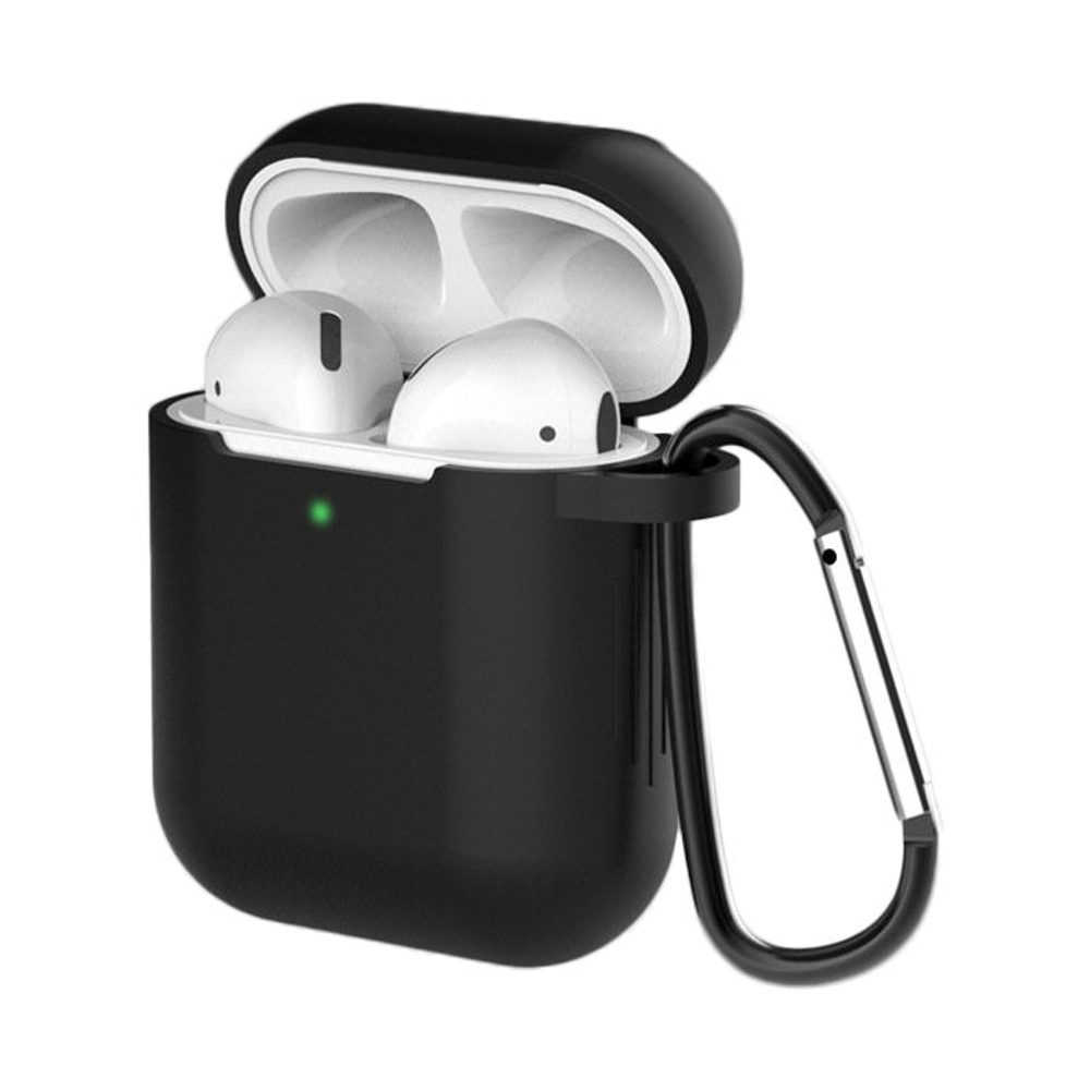 Puha szilikon Apple AirPods 1 / 2 fülhallgató tok klippel, fekete (D tok)