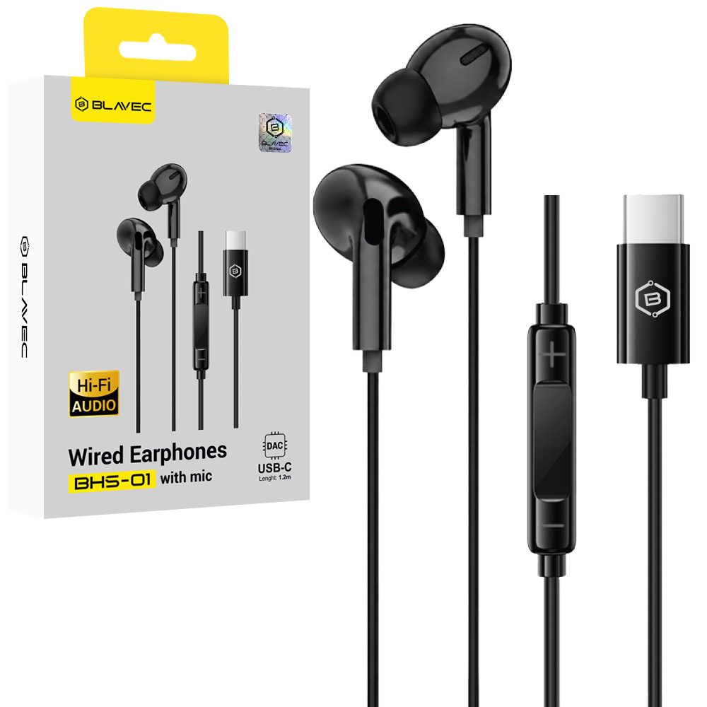 Blavec BHS-01 căști cu fir in-ear cu microfon USB-C (DAC), negre