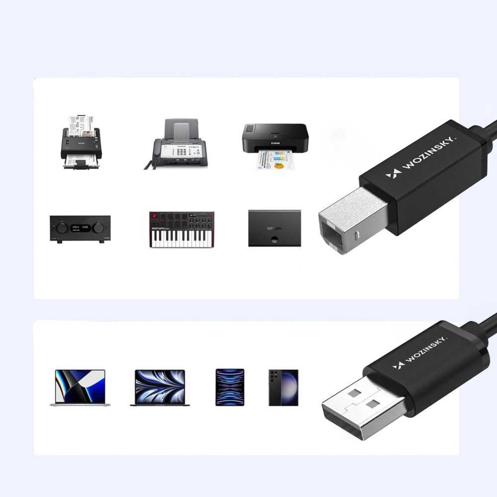 Wozinsky WKDDY3S kábel USB-B – USB-A, 2 m, čierny