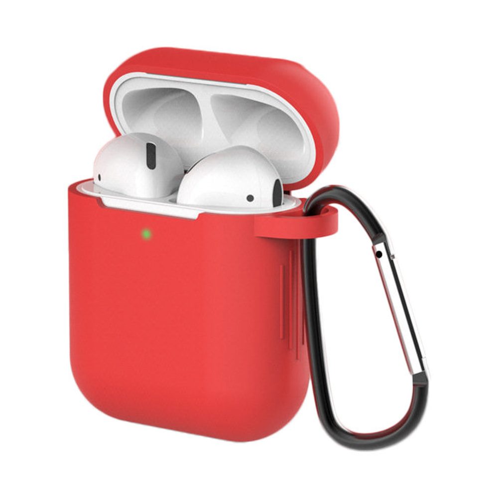 Puha Szilikon Apple AirPods 1 / 2 Fejhallgató Tok Klippel, Piros (D Tok)