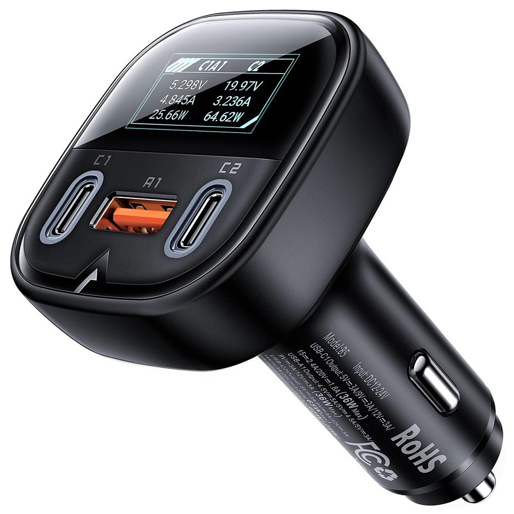Levně Acefast nabíječka do auta B5, 2x USB-C + USB, 101 W, černá