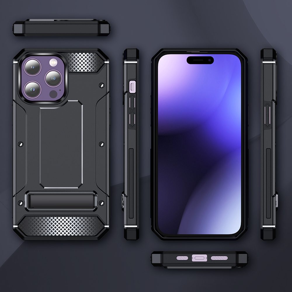 Techsuit Hybrid Armor Kickstand, IPhone 15 Pro, Fekete