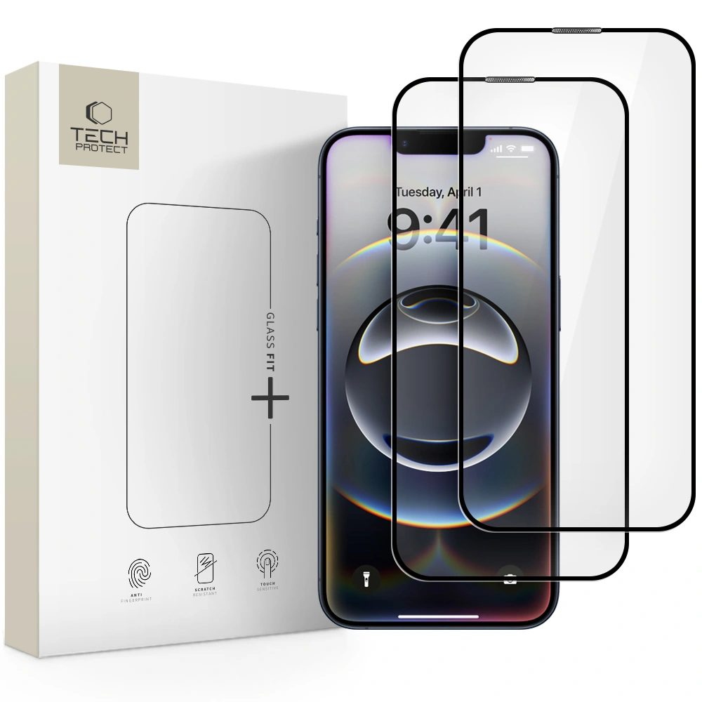 Levně Tech-Protect Tvrzené sklo Fit+ iPhone 13 / 13 Pro / 14 / 16e / 17e, černé, 2 kusy