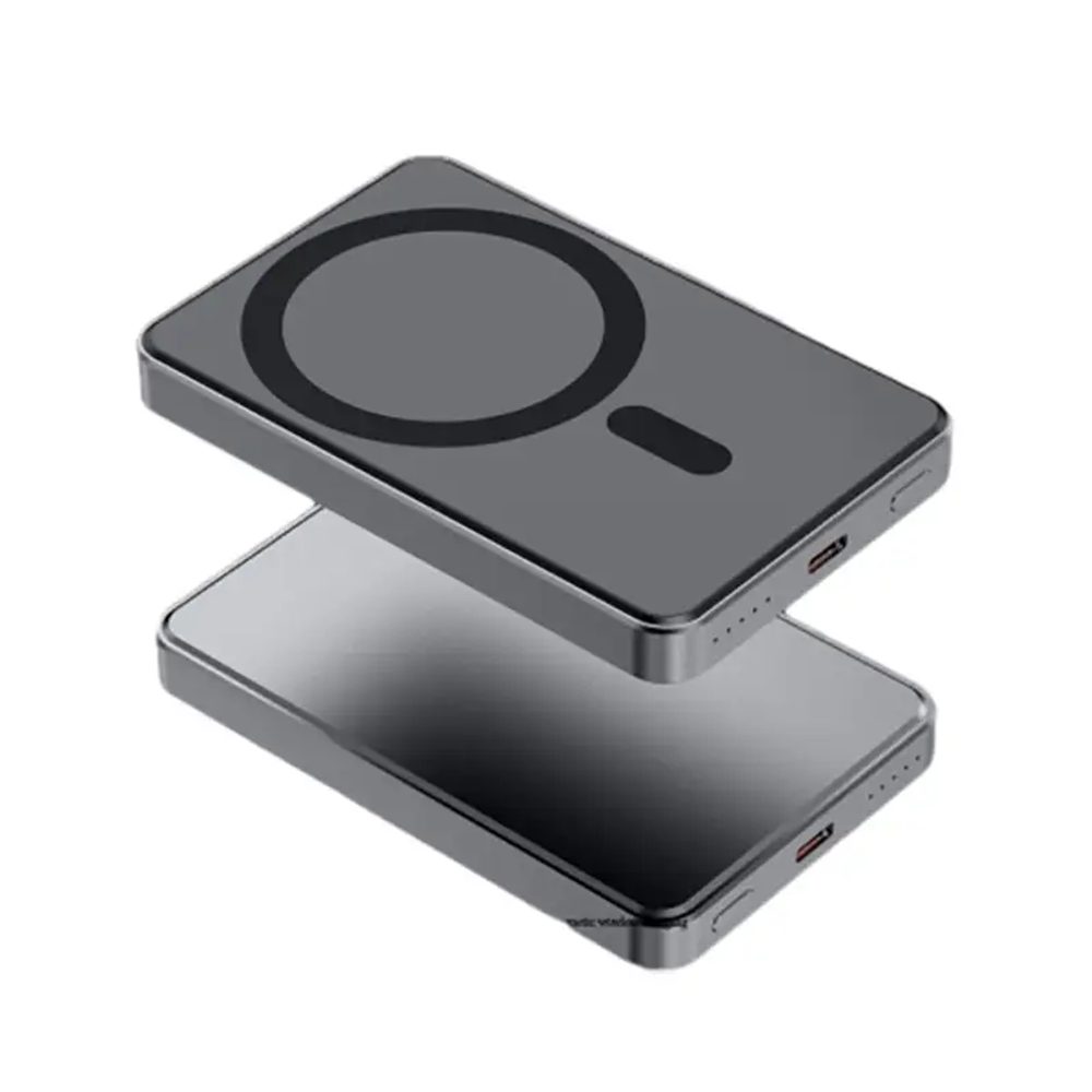 Alumínium Ultrathin Mini Magsafe Powerbank, 5000mAh, 22,5W, fekete