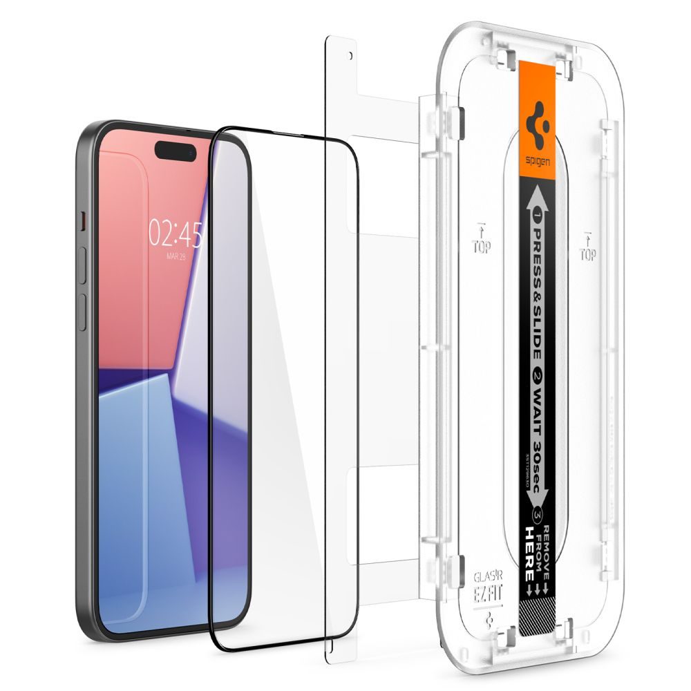 Spigen Glass.TR EZFit FC S Aplikátorem, Tvrzené Sklo, IPhone 15 Plus, černé