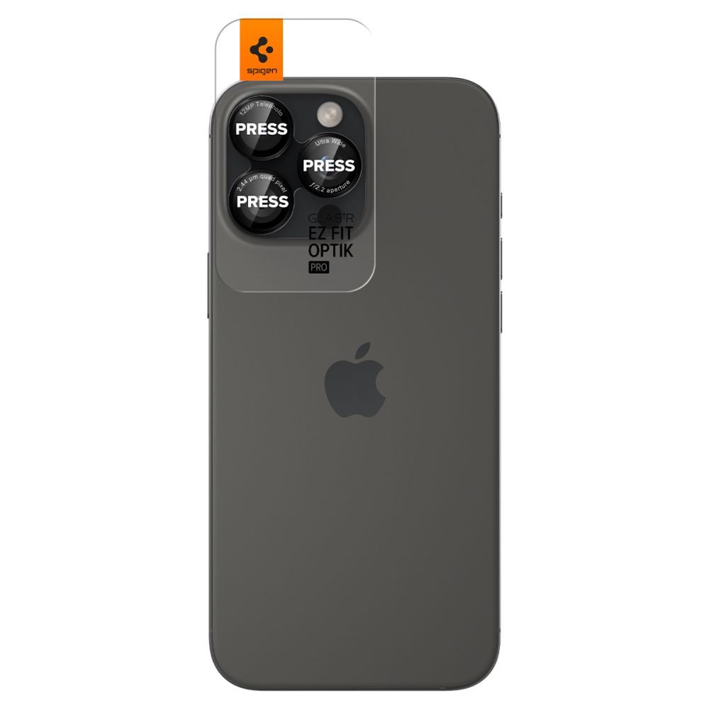 Spigen Optik Pro L-Series TR Ez Fit ochrana fotoaparátu, 2 kusy, iPhone 14 Pro / Max / 15 Pro / Max / 16 Pro / Max / 17 Pro / Max, čierna