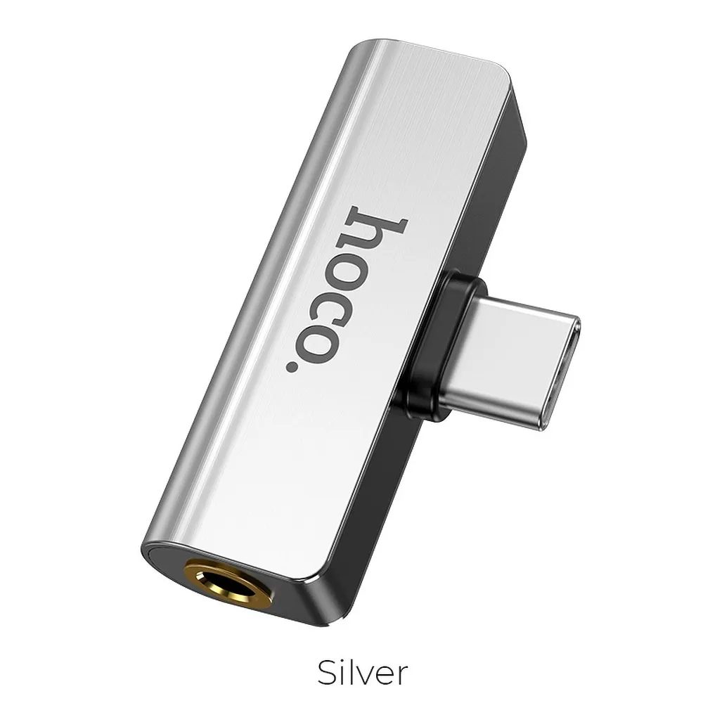 Hoco 2in1 Audió Adapter USB-C 3,5 Mm-es Csatlakozóra + USB-C, Ezüst (LS26)