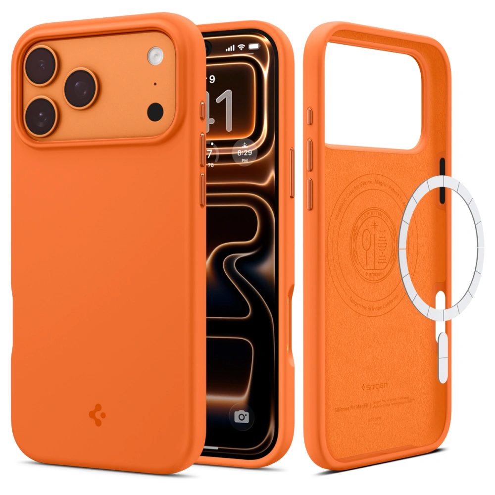 Spigen Silicone Fit Mag MagSafe, iPhone 17 Pro, oranžový