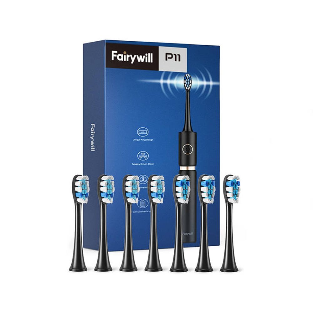 FairyWill FW-P11 Periuță De Dinți Sonică Cu Set De Cap și Carcasă, Neagră