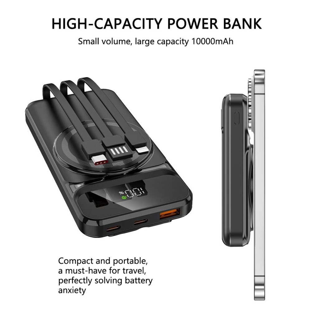 MagSafe 15W bezdrôtová PowerBanka, 10 000 mAh s 3 integrovanými káblami, veľkosť M, čierna