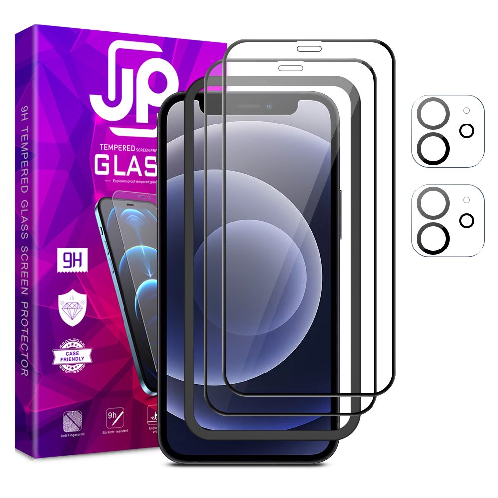 JP Full Pack Zaščitno Kaljeno Steklo, 2x 3D Steklo Z Aplikatorjem + 2x Steklo Na Objektivu, IPhone 12