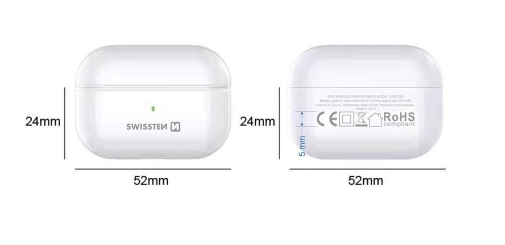 Swissten MiniPODS TWS Brezžične Slušalke Bluetooth, Bela