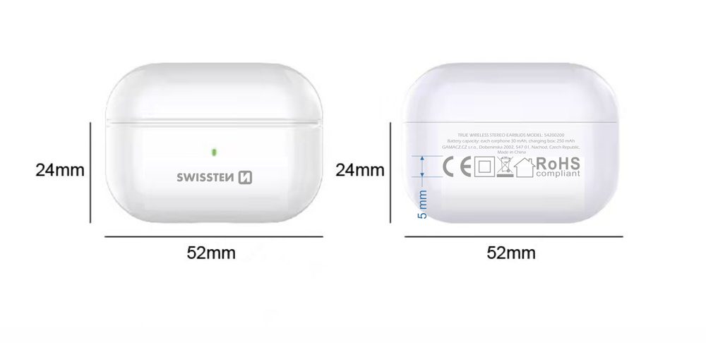 Swissten MiniPODS TWS Vezeték Nélküli Bluetooth Fejhallgató, Fehér