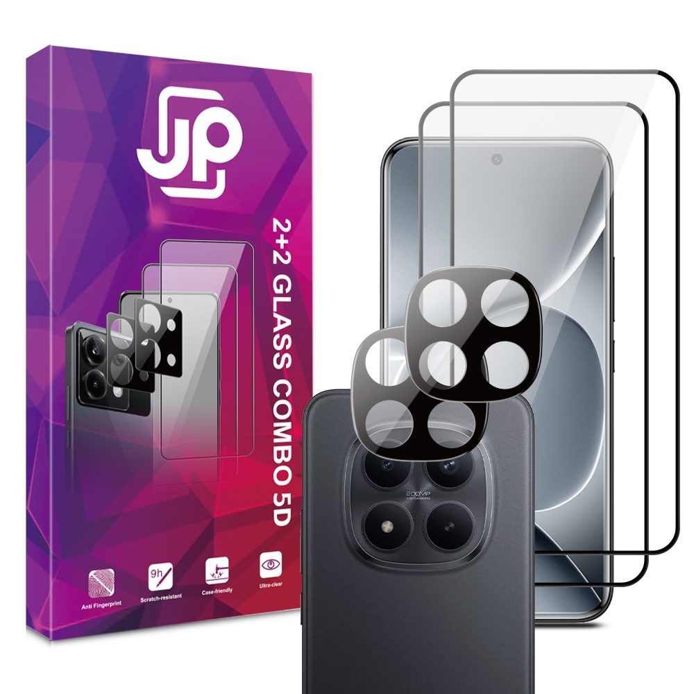 Levně JP 5D Combo pack, Sada 2 5D tvrzených skel a 2 sklíček na fotoaparát, Xiaomi Redmi Note 15 Pro 5G