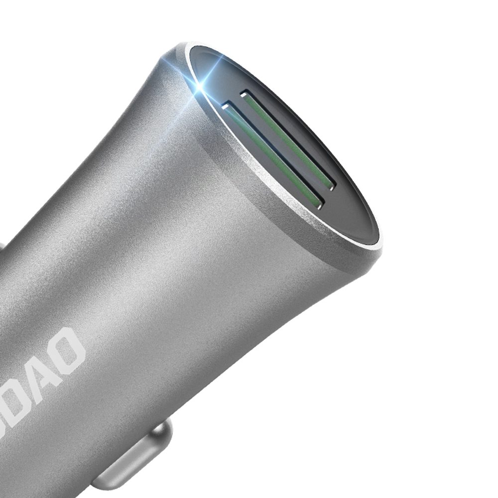 Dudao R6S inteligentná autonabíjačka 2× USB-A, 3,4A, strieborná
