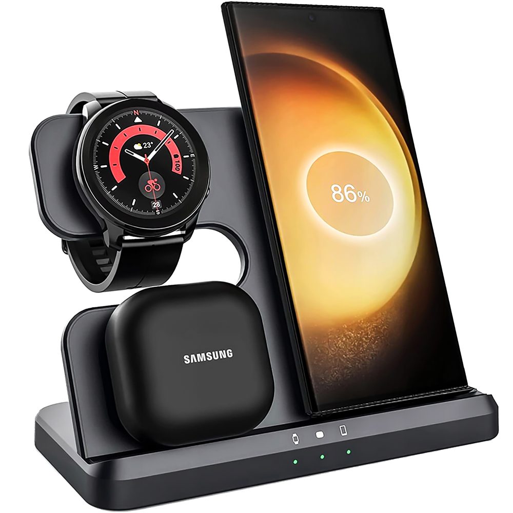 Vezeték nélküli töltő 3az1-ben Samsung-hoz, fekete
