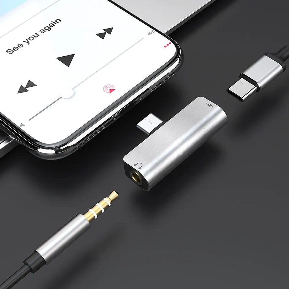 Hoco 2v1 Audio Adaptér USB-C Na Jack 3,5 Mm + USB-C, Stříbrný (LS26)