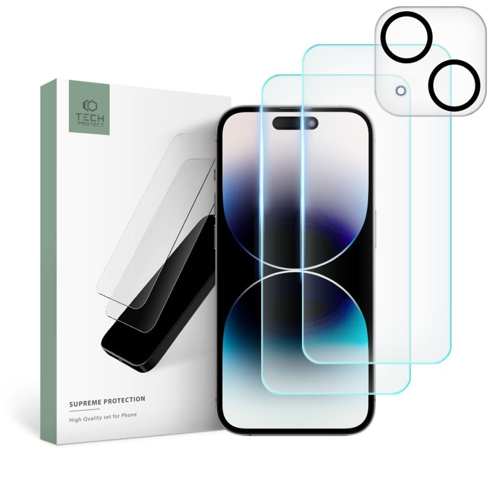 Tech-Protect Supreme Készlet, 2 Edzett üveg + Lencse üveg, IPhone 15 Plus
