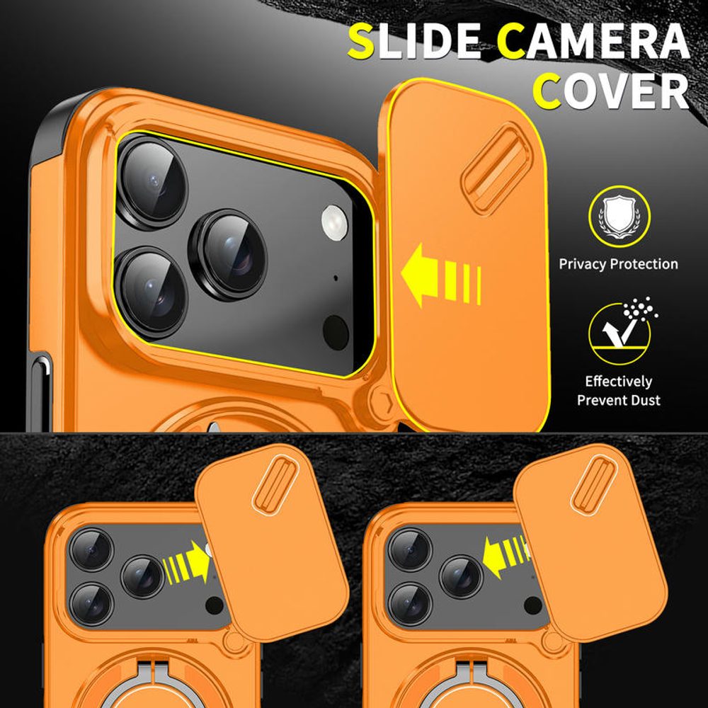 Camslide Stand obal, iPhone 17 Pro, oranžový