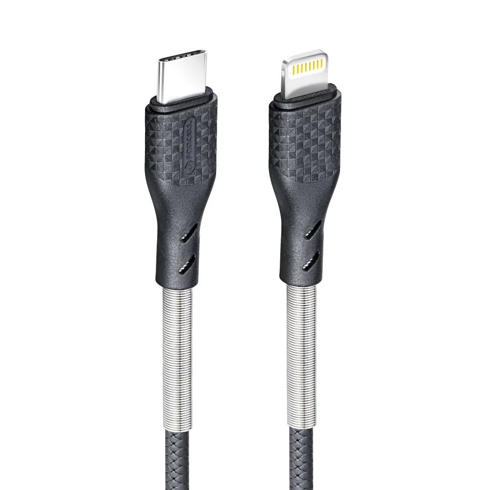 Forcell Carbon Kábel, USB-C - Lightning, Power Delivery, PD27W, CB-01C, Fekete, 1 M