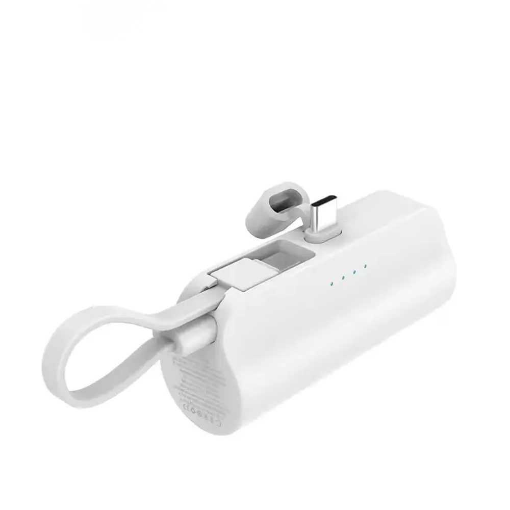 Powerbank PlugOn USB-C Lightning kábellel, 5000 mAh, QC, fehér
