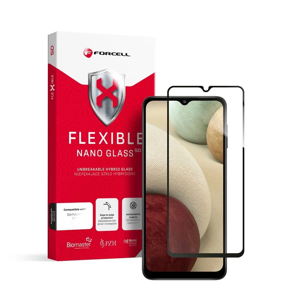 Folie De Sticlă Securizată Hibrid Forcell Flexible 5D Full Glue, Samsung Galaxy A12, Neagră